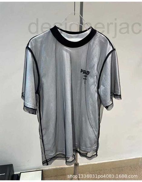

women's t-shirt designer spring summer new fashion brand fake two-piece double-layer mesh short-sleeved t-shirt for women q81c, White