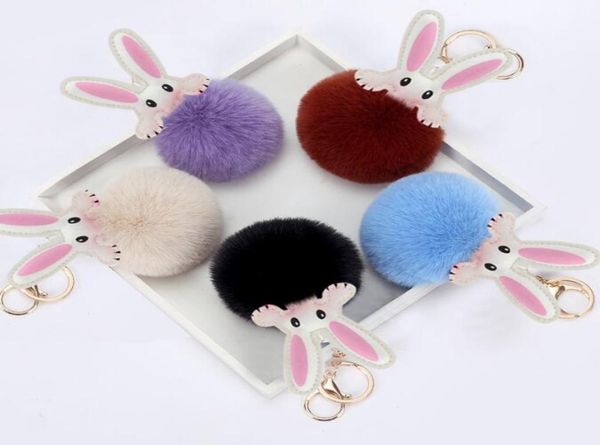 

25 colors imitation rabbit hair rabbit keychain rabbit pattern pompom keychain cute pompom car key ring pendant for women039s s2487174, Silver