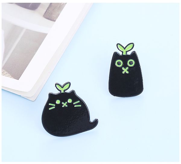 

cartoon funny black cat enamel pin cute animal metal brooch cowboy bag lapel badge fashion punk jewelry gift for kids friends, Blue