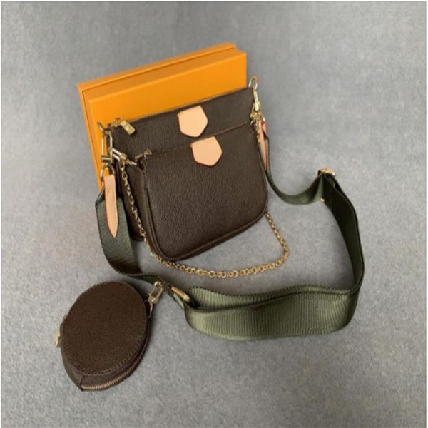 

designer handbags shoulder bag totes 3pcs set pochette accessories brown flower chain strap cross body ladies purse clutch wit244s