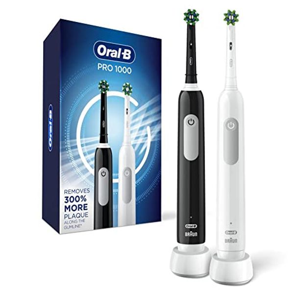 

oral-b pro 1000 crossaction electric toothbrush, black and white, 2 count