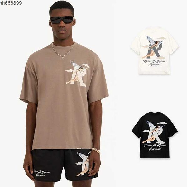 

m953 2023 men and women fashion br present's t-shirts angel cloud letter printed round neck t-shirt cotton casual loose short-sleeved, White;black