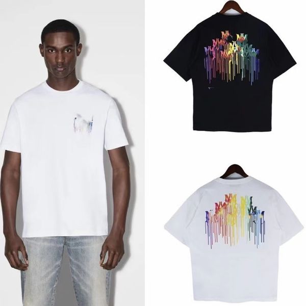 

mens t shirt brand designer 2023 new drip print round neck short sleeve mens and womens loose couple tshirt fashion, White;black