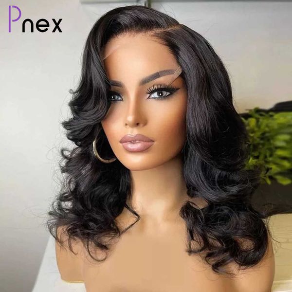 

synthetic wigs body wave human hair wigs 4x4 lace closure wig brazilian remy glueless wavy for women pre plucked natural color 230227, Black