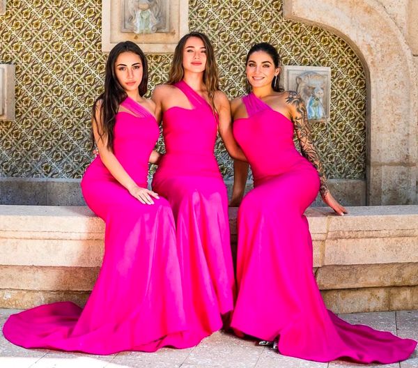 

bridesmaid dresses prom party gown for weddings formal new custom plus size sleeveless pleat floor-length mermaid trumpet one-shoulder elast, White;pink