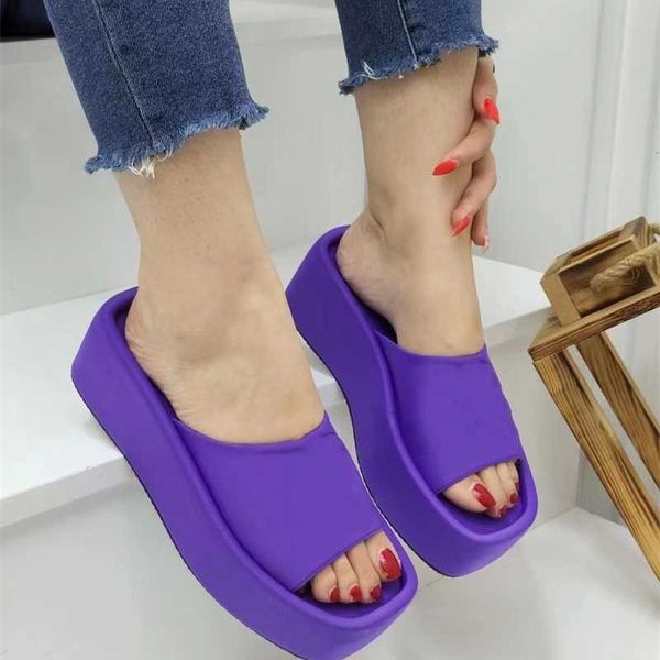 

designer slippers women wedge heeled slides squareheaded slip on shoes fashion large simple candy colored beach sandals, Black