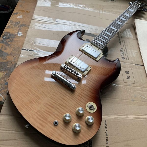 

customized electric guitar, rosewood fingerboard brown guitar,chrome-plated hardware,flame maple top