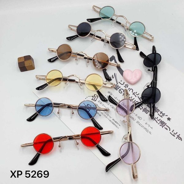

product kids sunglasses fashion street shooting metal frame small round rim, Blue