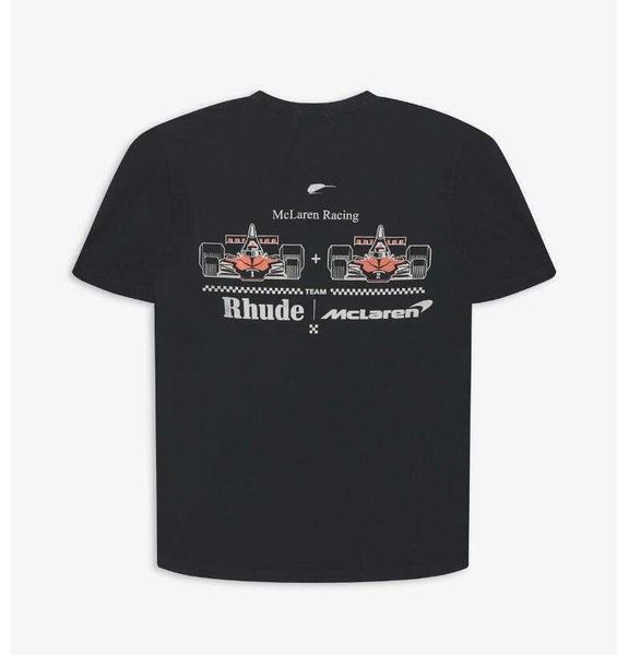 

zk7g men's and women's high street t shirt fashion brand rhude oversized co formula f1 racing printed short sleeve loose round nec, White