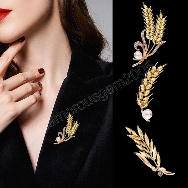 

luxury rhinestone golden yellow wheat ear brooch collar pins for suit shining women men's party brooches jewelry suit accessory, Gray