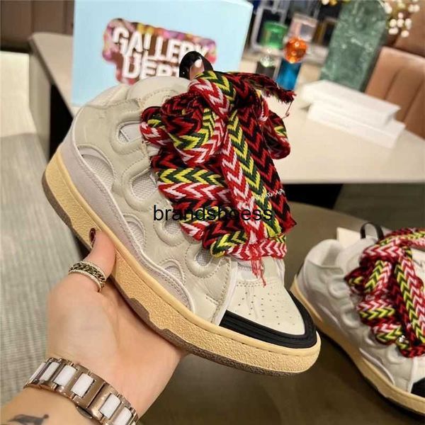 

puyuan lanvins langfan leather curb sneakers couple shoes langfan bread shoes heightened shoes male, Black