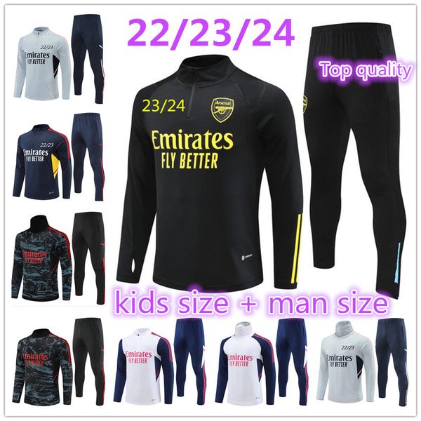 

22 23 24 arsen pepe saka soccer tracksuit kids gunners training suit odegaard thomas tierney smith rowe 2022 2023 2024 transport men child k, Black