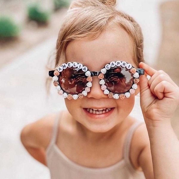 

kids sunglasses sticky flower letter sun glasses uv protection personalized, Blue