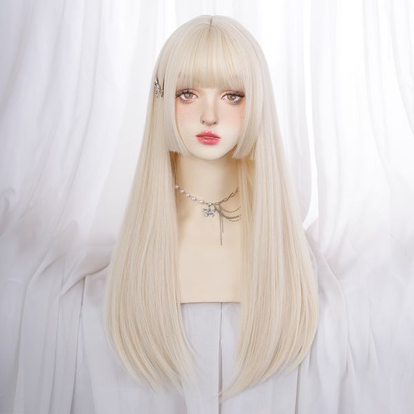 

heat resistant fiber synthetic wig asian fashion lolita party daily activity role play 24 inch blonde sideburns straight hair, Black