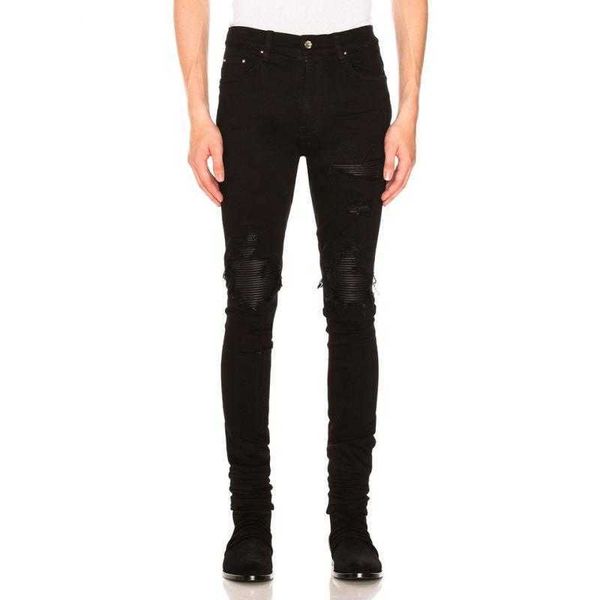 

jeans mens am1r1 trousers pants mirri ripped fashion designer brand high street knife slim fit men hip hop leisure cool niche ins celeb txqr, Blue