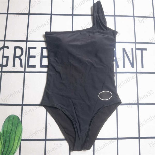 

brand swimwears classic logo single side sling slim girl swimsuit corset waist cutting to modify waist line bathing suit high waisted bikini, White;black