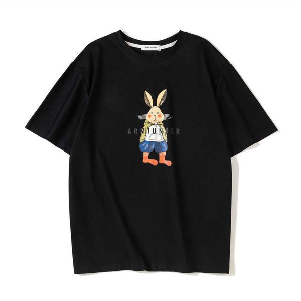 

women cotton blouse cartoon rabbit printing short-sleeved t-shirt summer loose round neck a4kk, White