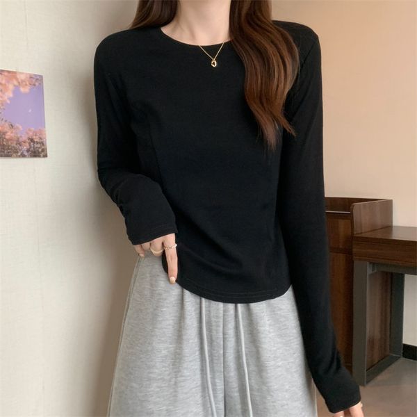 

spring autumn womens t-shirt long sleeve inside take short t-shirt summer slim short sleeve fashion round neck t-shirt asian size -3xl, White