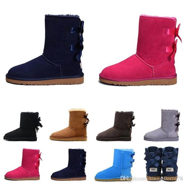 

with box designer boots wgg australia women girl classic luxury snow boots bowtie ankle half bow fur boot winter black chestnut si312o