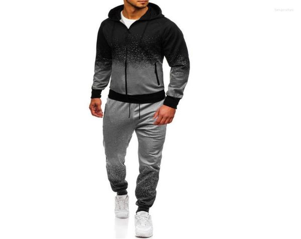 

men039s tracksuits men casual sport hoodie suit 3d gradient stripes fashion zipper longsleeved cardigan hooded man sweatshirt 9593521, Gray