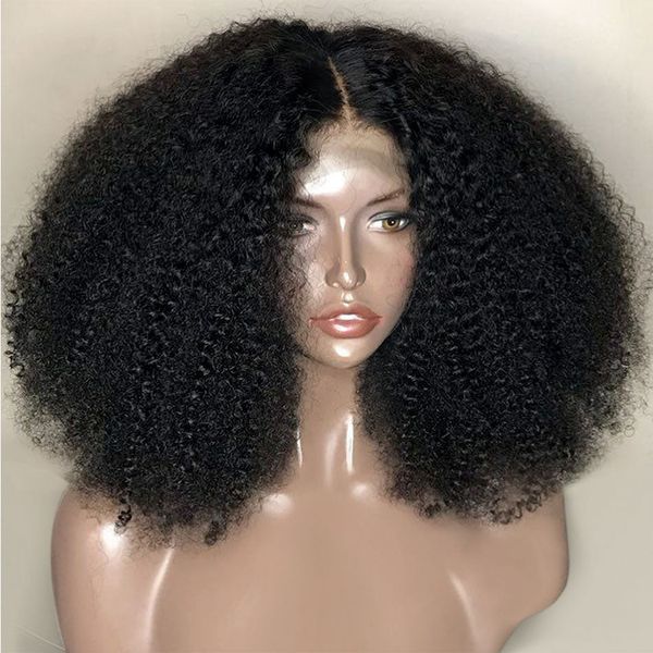 

250% density afro kinky curly human hair wigs 13x4 transparent lace frontal wigs for women 4x4 closure wig pre-plucked full end, Black;brown