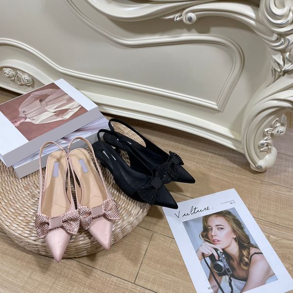 

ladies luxury miu dress shoes designer high heels satin silk pointed bow rhinestone black pink fashion party office career formal wedding sa