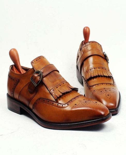 

men dress shoes monk shoes custom handmade shoes genuine calf leather color brown strap single buckle hd2492760075, Black