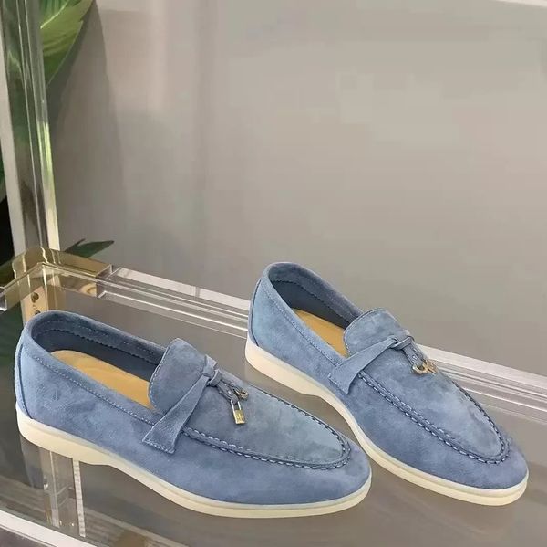 

suede leather loros mens dress shoes luxury lock designer summer walk women party flats moccasin business shoe gift 36-46 with box, Black