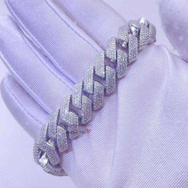 

men fashion hip hop pass diamond tester gra certificated 15mm 4 rows vvs moissanite diamond silver cuban bracelet