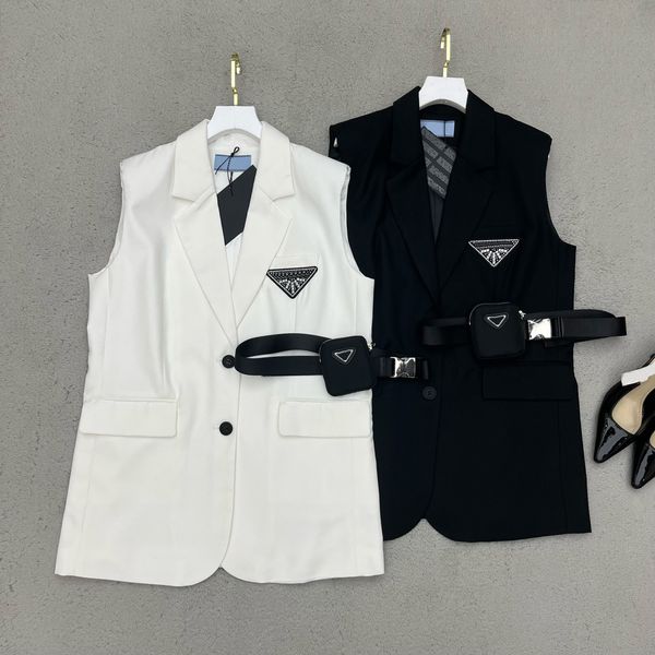 

women's vest designer suit vest coat spring summer with belt classic inverted triangle t-shirt sweatshirt size s, Black;white