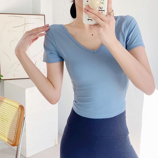 

ll summer new align women's sports short sleeve tight short t-shirt v-neck u back beauty back fitness short t sports bra sports bras ma