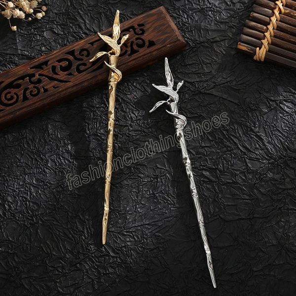 

chinese hair sticks bamboo shaped metal hairpins girls hanfu party hair accessories vintage hair bun forks chopsticks jewelry, Slivery;white