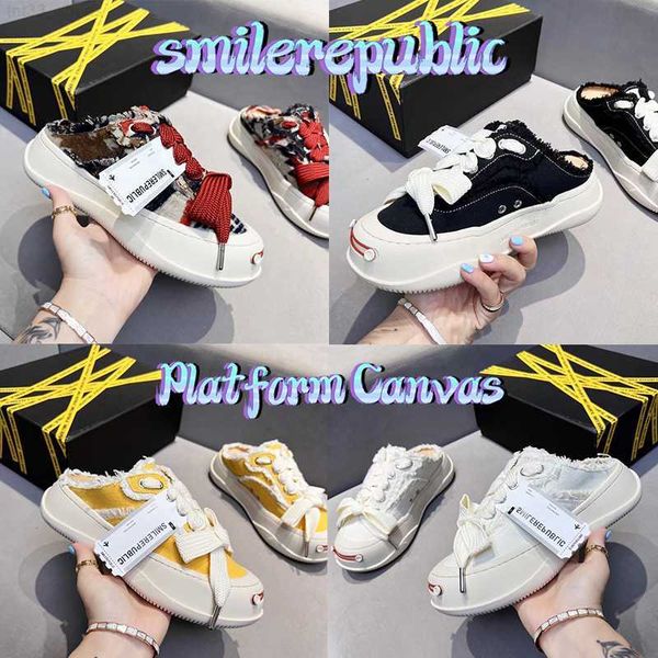 

new casual shoes smilerepublic sr street chunky sole platform canvas mule sneaker men women black white split mule pink luxury slipper desig