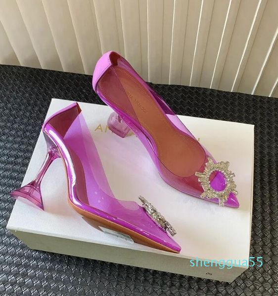 

amina muaddi heel dress shoes pumps high heels sandals factory shoes luxury saeda crystal strap satin suede leather wedding party womens 55, Black