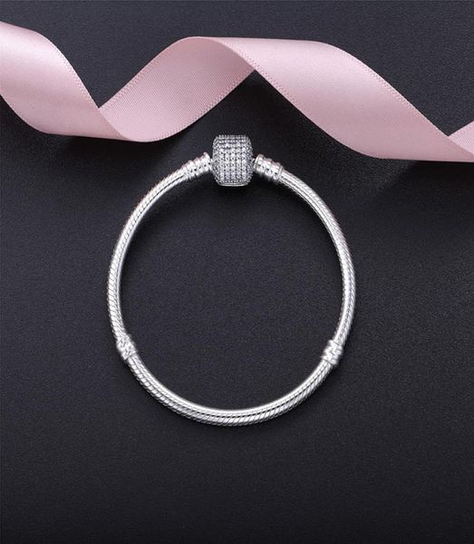 

beautiful women cz pave clasp bracelet with logo engraved in 925 sterling silver for women pandora bracelets bangle wedding gift7667495, Golden;silver