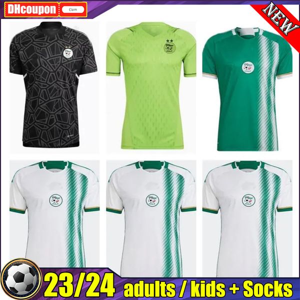 

22 23 brahimi mahrez player version soccer jerseys fans maillot algerie 2022 atal slimani algeria feghouli home away bennacer kids football, Black;yellow