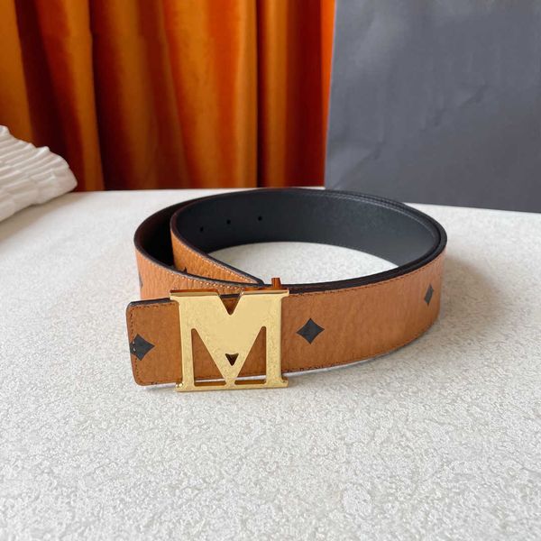 

classic men women belts luxury vintage letter m smooth buckle denim belt r belt width 4.0cm head layer cowhide with exquisite gift box, Black;brown