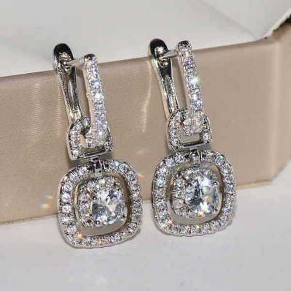 

charm romantic 925 silver needle dazzling zircon earrings square geometric drop earrings for women wedding jewelry wholesale brincos l230309, Golden
