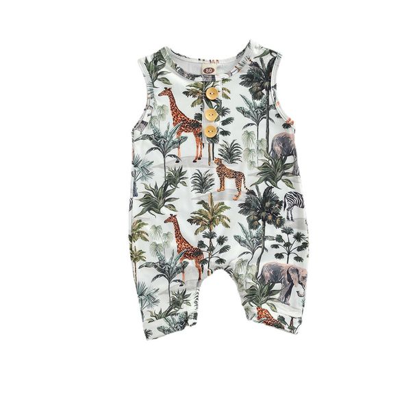 

rompers citgeett summer newborn baby boys girls sleeveless romper casual animal tree print button front jumpsuit clothes l230314, Blue
