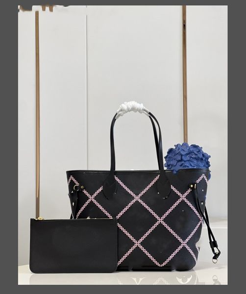

10a tier mirror quality mm shopping bag 35cm womens real leather black purse letters embossed tote luxuries designers canvas handbag large s
