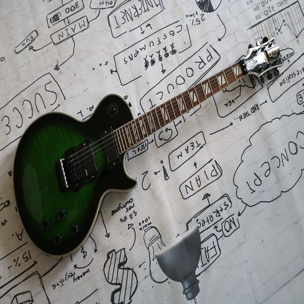 

black-green gradient six-string electric guitar, high-end pickup, rosewood inlaid fingerboard