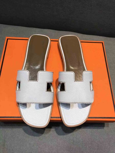 

2022 designer women slippers sandals genuine leather h summer oran sandals flat flip flop crocodile skin slides ladies beach sandal party we