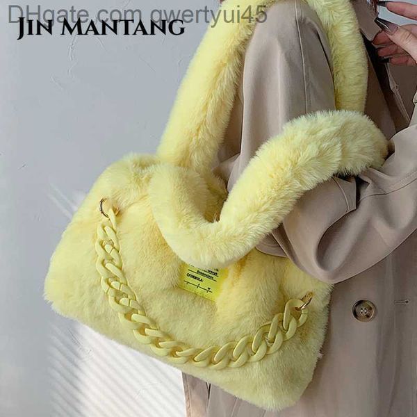 

qwertyui45 totes jin mantang chain tote bags for women 2023 winter trend designer soft faux fur kawaii handbags shoulder bag fashion shopper