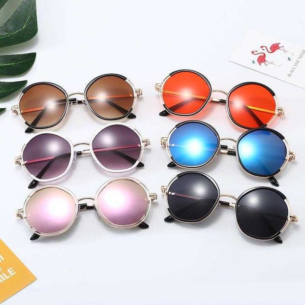 

fashion kids sunglasses round frame trendy child glasses semi metal wholesale, Blue