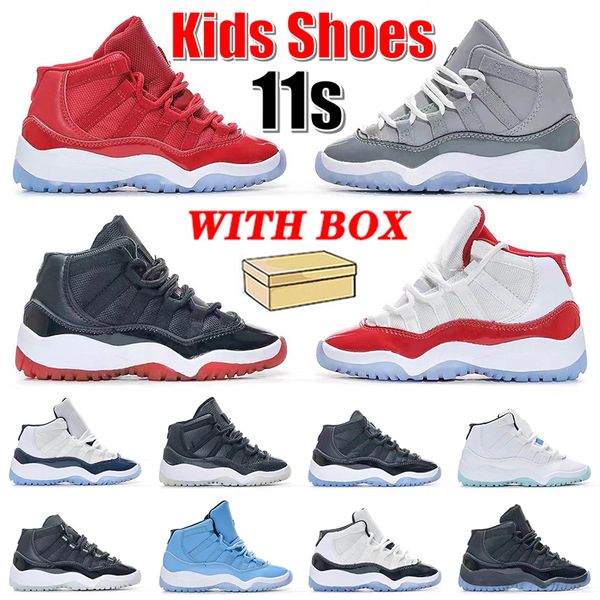 

kids 11 sneakers designer basketball shoes jumpman 11s children toddler youth boys wik like cool grey bred cherry concord gamma blue trainer, Black