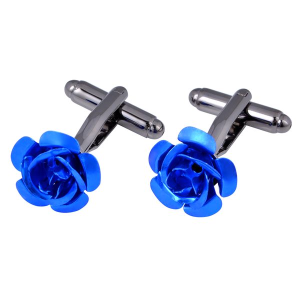 

yoursfs 6 pairs/set blue rose cuff links fashion apparel 18k gold plated man anniversary gift business clothing shirt accessories, Silver