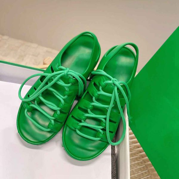 

2023 summer new women lace up rubber slippers for leisure vacation solid slide beach pool sandal size 35-40 with box, Black