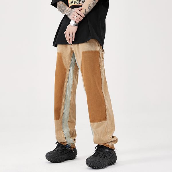 

men's cargo pants baggy casual denim trousers loose hip hop jeans, Black;brown