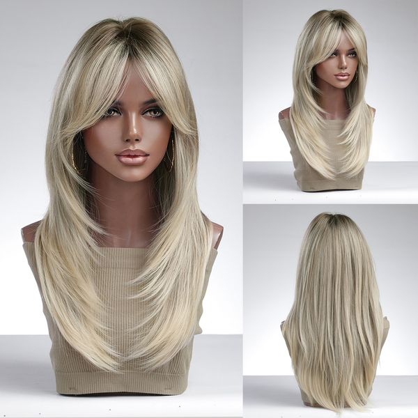 

synthetic wigs la sylphide blonde wig with bangs long straight good quality for women daily natural heat resistant hair 230314, Black