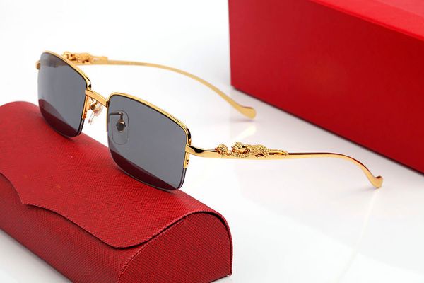 

half frame designer sunglasses for men woman sunglass gold metal panther polarized uv protection rectangle goggle buffalo horn carti glasses, White;black